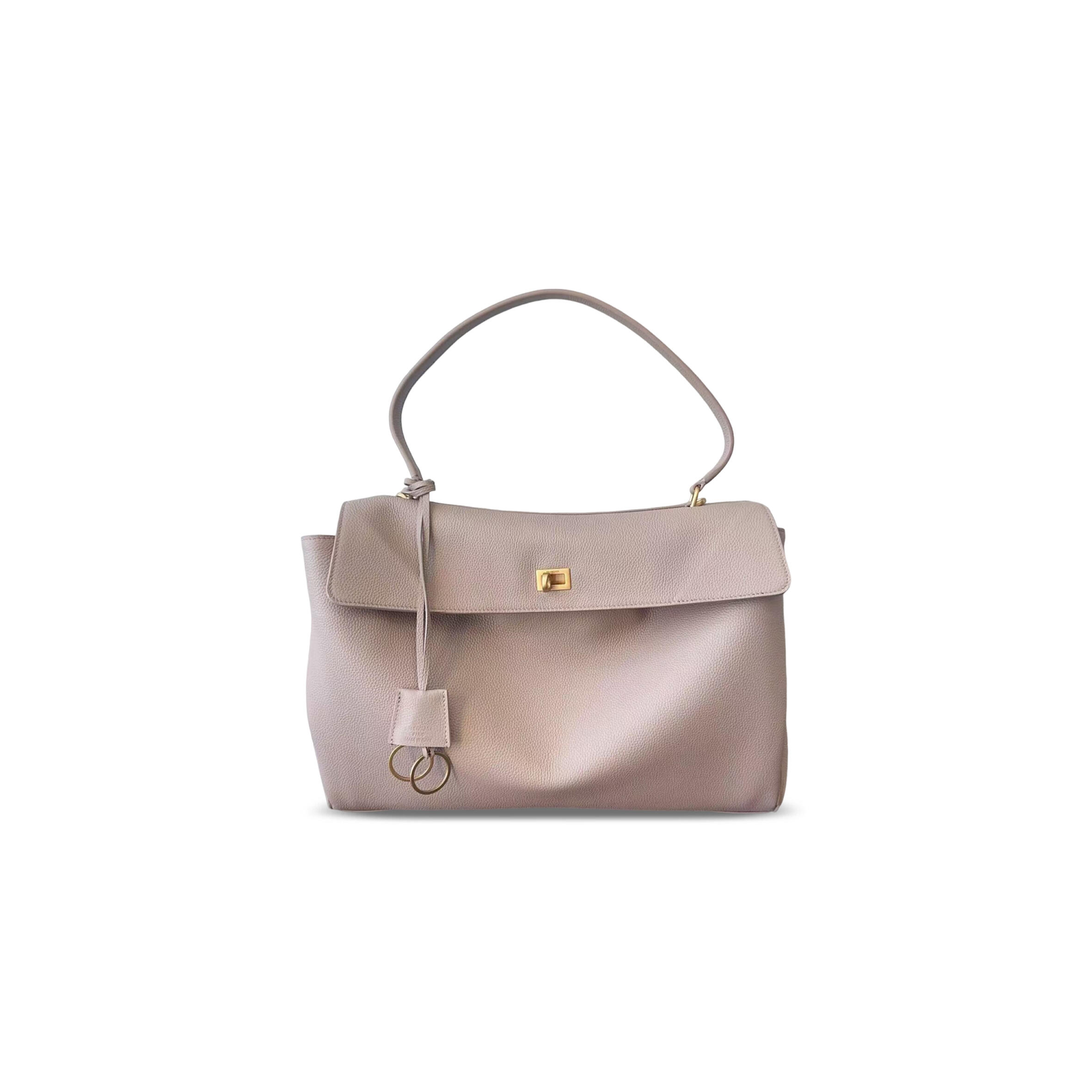 Ba1en*iaga women''s rodeo handbag large grained calfskin in sesame 789744 (40*30*13cm)